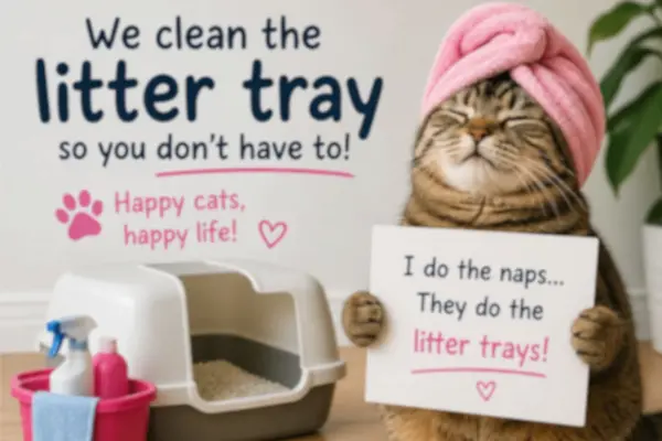 Spotless litter tray filled with fresh, clean litter, highlighting hygienic pet care results from Em & L Cleaning Services in a home environment.